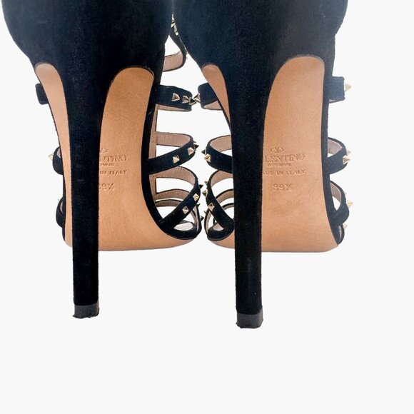 Valentino Garavani Studded Caged Sandals EU 39.5 US 9.5 Black High Heel Rockstud - Picture 11 of 13
